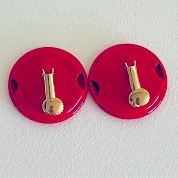 Vtg Red MCM Circle Round Earrings Screw-back Clip-on Geometric Retro Disc - Picture 2 of 11